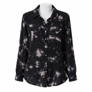 Size XL Zara Women’s Black Tie Dye Button Up Blouse Camisa Feminina Shirt Top
